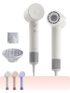 High-Speed Hair Dryer, 21.5m/s Airflow, Matte White, Lightweight Diffuser for